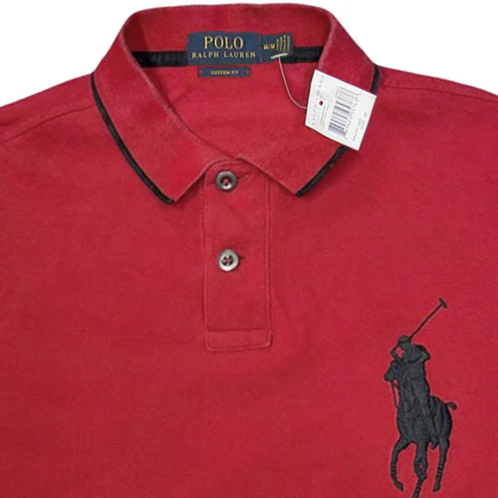 NEW $125 Polo Ralph Lauren Big Pony Polo Shirt! M Red & Black Long Sleeve SLIM